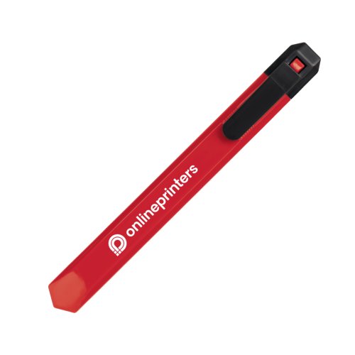 Rood kartonmes met intrekbaar mes.