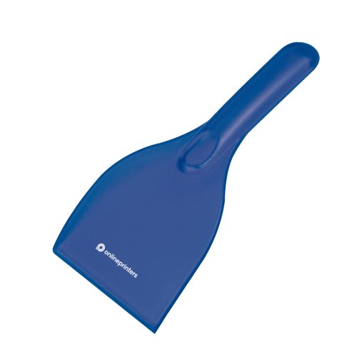 Blauwe ijskrabber van plastic met handvat.