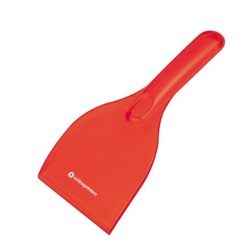 Rode plastic ijskrabber met handvat.