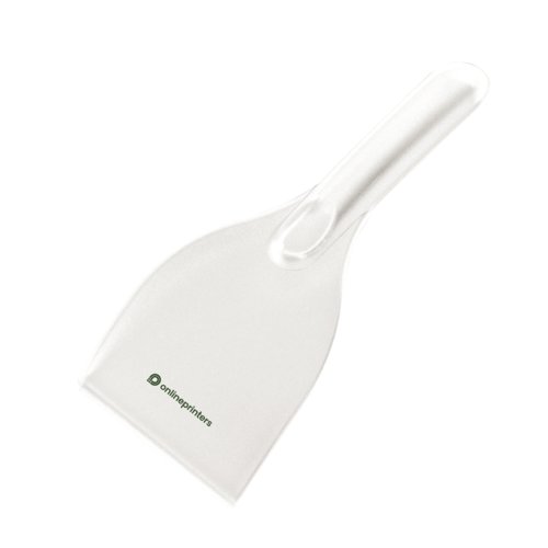 Witte plastic ijskrabber met handvat.