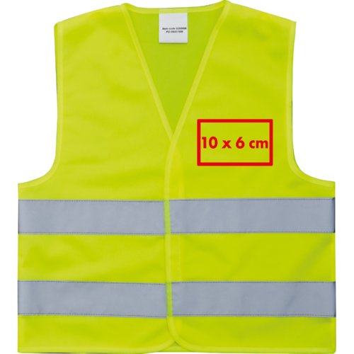 Geel stoffen veiligheidsvest met reflecterende strepen.