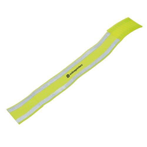 Gele reflecterende armband met klittenbandsluiting.