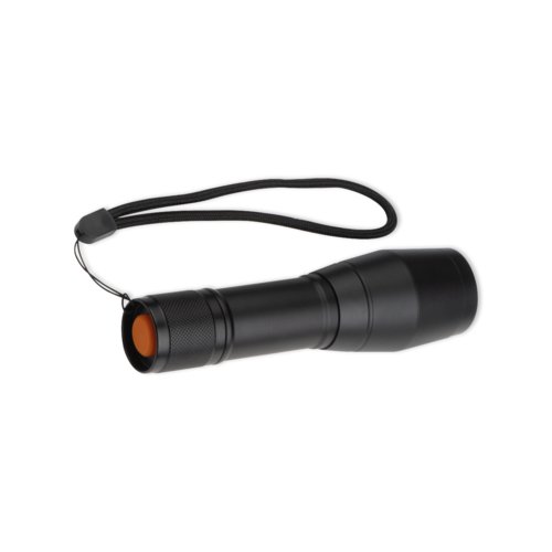 Zwarte metalen zaklamp met polsband.