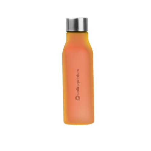 Oranje metalen waterfles met schroefdop.
