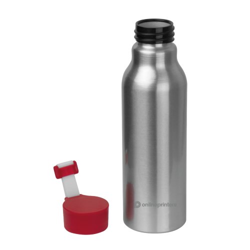 Rode aluminium drinkfles met schroefdop.
