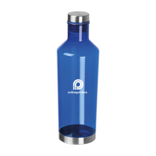 Blauwe tritan waterfles met schroefdop.