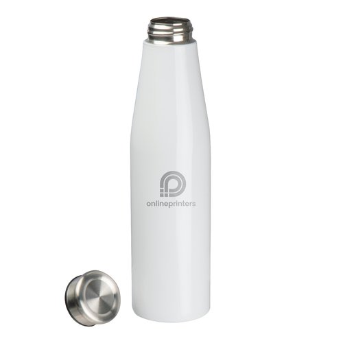 Witte metalen drinkfles met schroefdop.