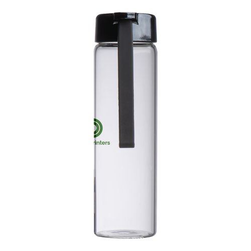 Transparante glazen fles met PP-deksel en draaglus.
