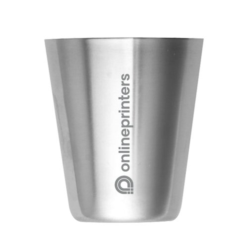 Zilverkleurig roestvrijstalen shotglas in een eenvoudig ontwerp.