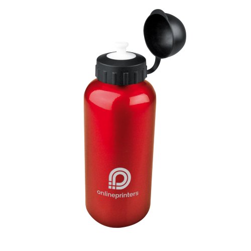Rode metalen drinkfles met schroefdop.