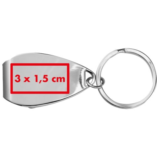 Metalen flesopener met sleutelring.