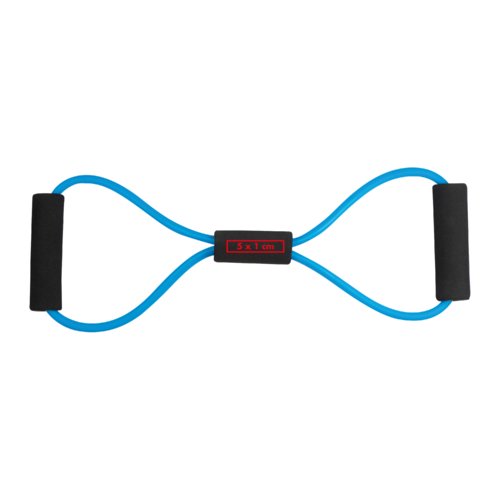 Blauwe fitness expander met handgrepen.