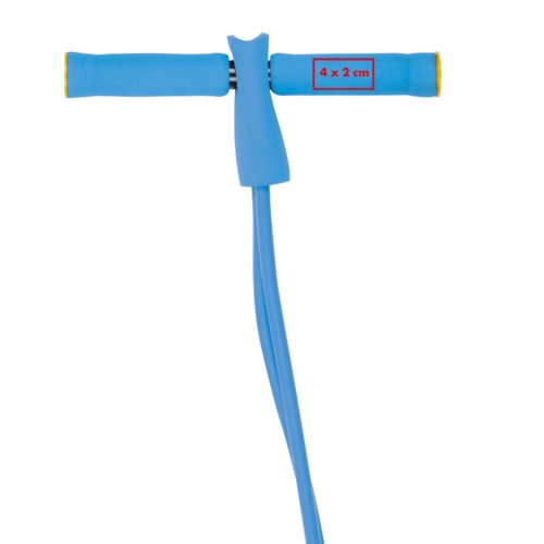 Blauwe rubberen fitness expander met handgrepen.
