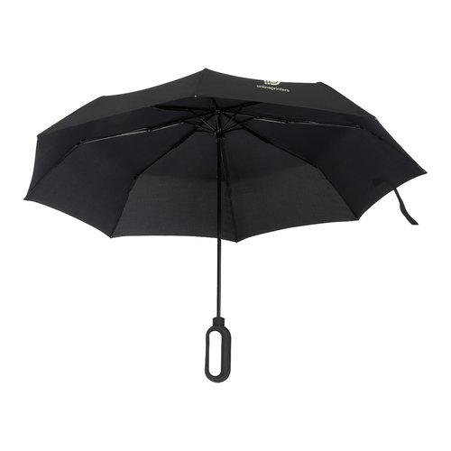 Zwarte paraplu met speciale handgreep.