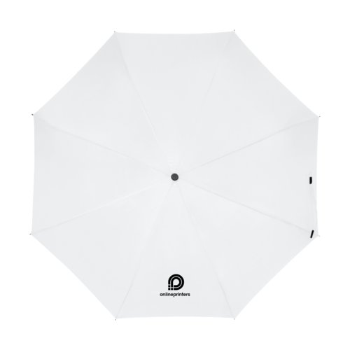 Witte paraplu met handmatig openingsmechanisme.