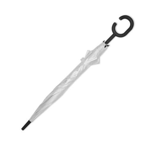 Witte paraplu met speciale handgreep.