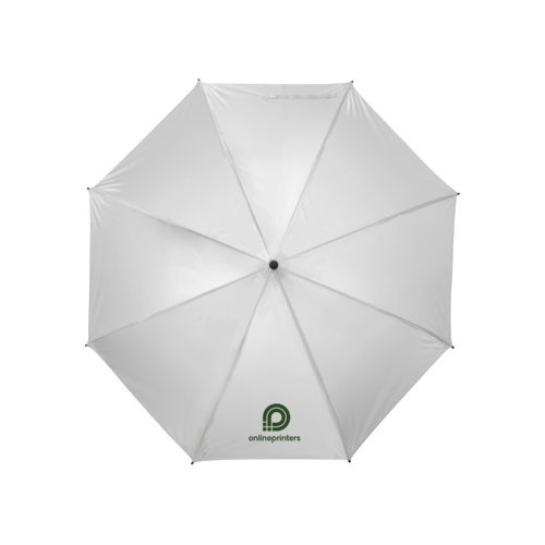 Witte paraplu met handmatig openingsmechanisme.