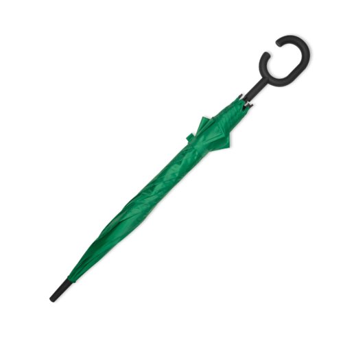 Groene paraplu met speciale handgreep.