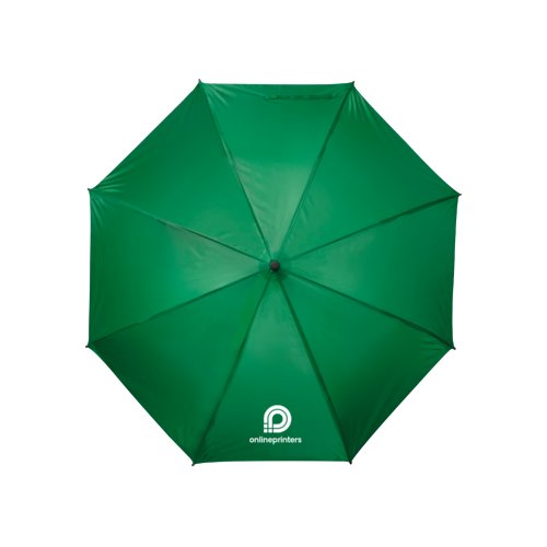 Groene paraplu met handmatig openingsmechanisme.