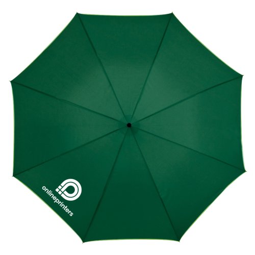 Groene automatische paraplu met doek en handvat.