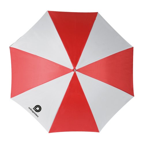 Rode automatische paraplu met grote diameter.