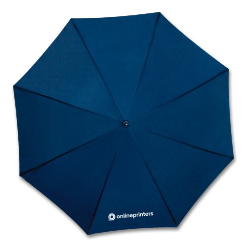 Donkerblauwe automatische paraplu met groot doek.