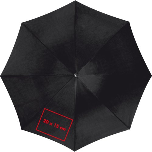 Zwarte automatische paraplu met groot doek.