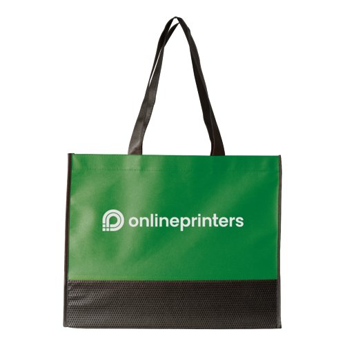 Groene non-woven tas met draag handvatten.