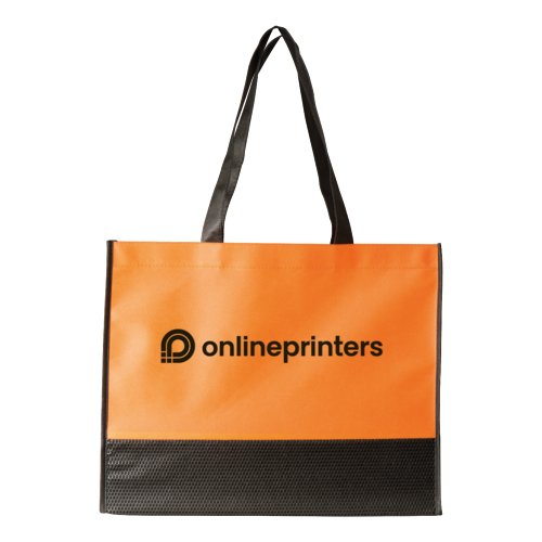 Oranje non-woven tas met handvatten.