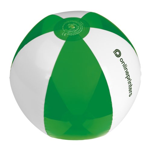 Groen-witte PVC-strandbal, opblaasbaar.