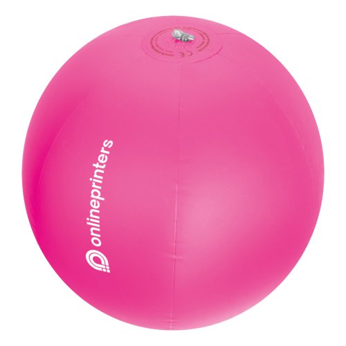 Roze plastic strandbal met opblaasbaar ontwerp.