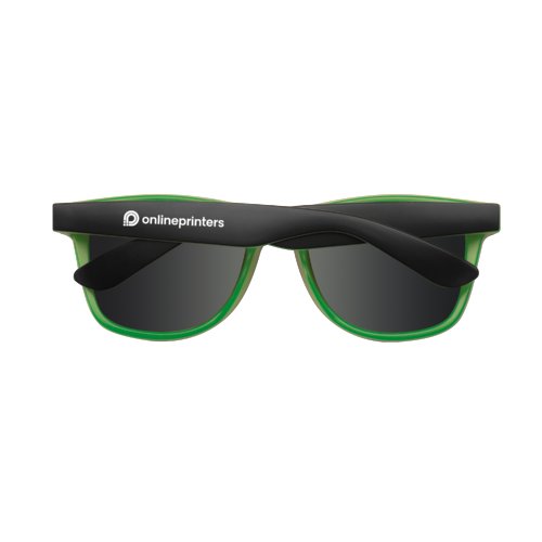 Groene zonnebril met donkere glazen en pootjes.