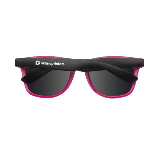 Roze plastic zonnebril met donkere glazen.