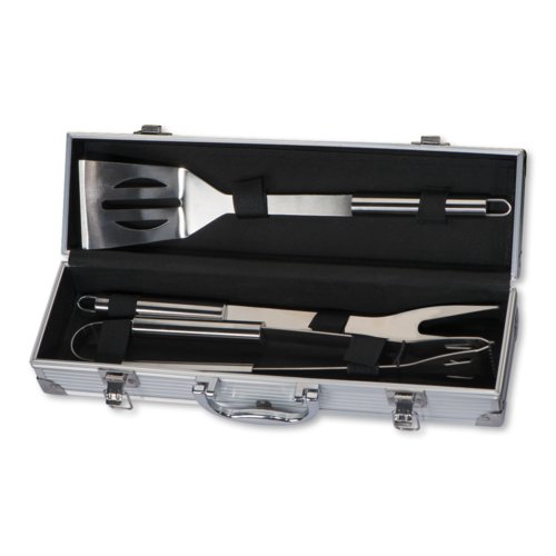 Grijze metalen grillkoffer met ovale vorm.