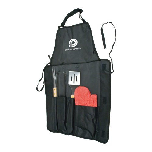 Zwart schort voor de barbecue met verstelbare nekband en zakken.