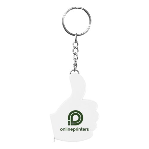 Witte plastic sleutelhanger met metalen ring.