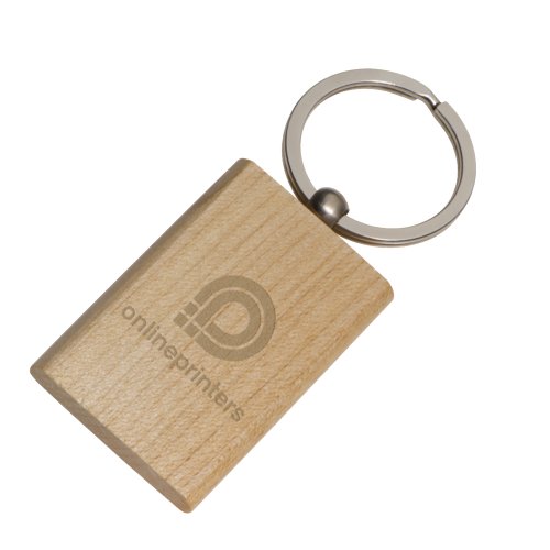 Licht houten sleutelhanger met metalen ring.