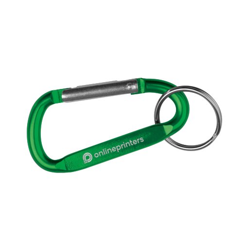 Groene metalen karabijnhaak sleutelhanger met ring.