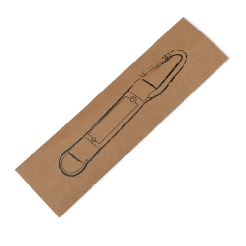 Zwarte sleutelhanger met karabijnhaak en patroon.