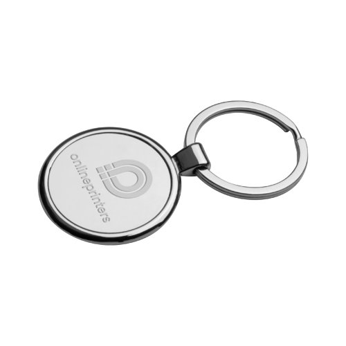 Metalen sleutelhanger met ronde hanger en metalen ring.