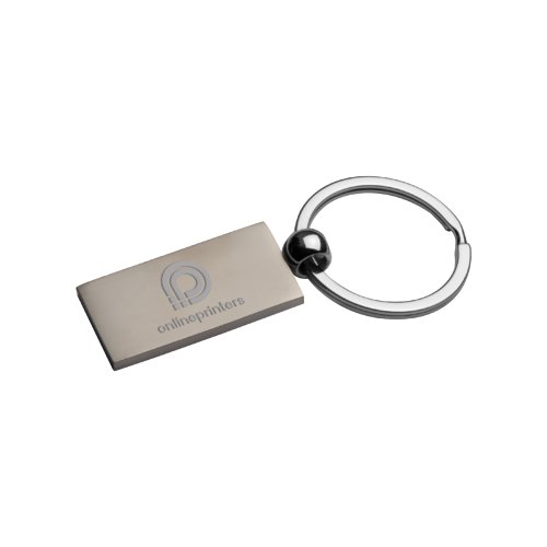 Metalen sleutelhanger, rechthoekig mit metalen ring.
