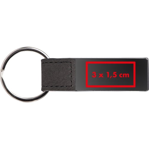 Zwarte lederen en metalen sleutelhanger met ring.