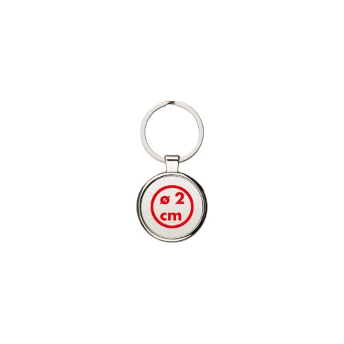 Metalen sleutelhanger met rond ontwerp.