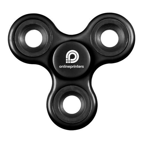 Zwarte fidget spinner met drie armen.