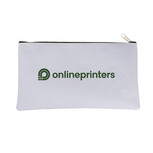Witte stoffen etui met ritssluiting.
