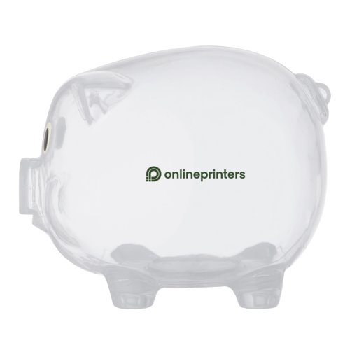 Transparante plastic spaarpot in de vorm van een varken.