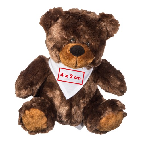 Bruine pluche teddybeer met sjaal.