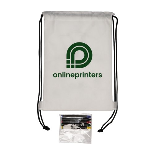 Witte non-woven stoffen sporttas met trekkoord.