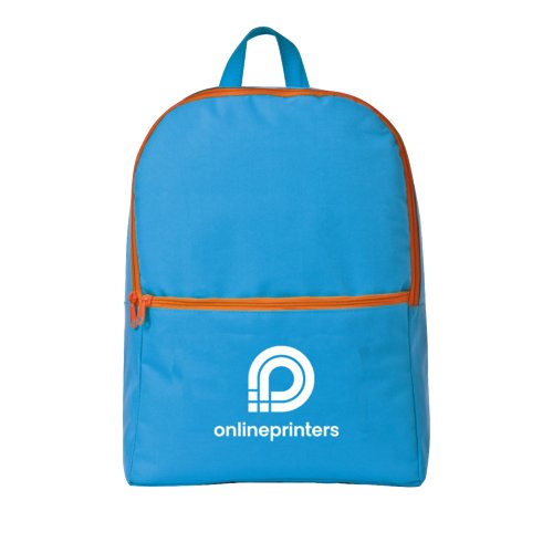 Turquoise stoffen rugzak met ritssluiting.