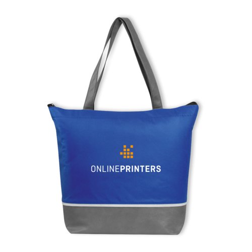 Blauwe non-woven koeltas met handgrepen.